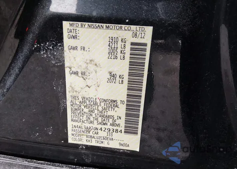 2013 Nissan Altima 2.5 Sv z USA, uszkodzony, nr VIN 1N4AL3AP7DN429384